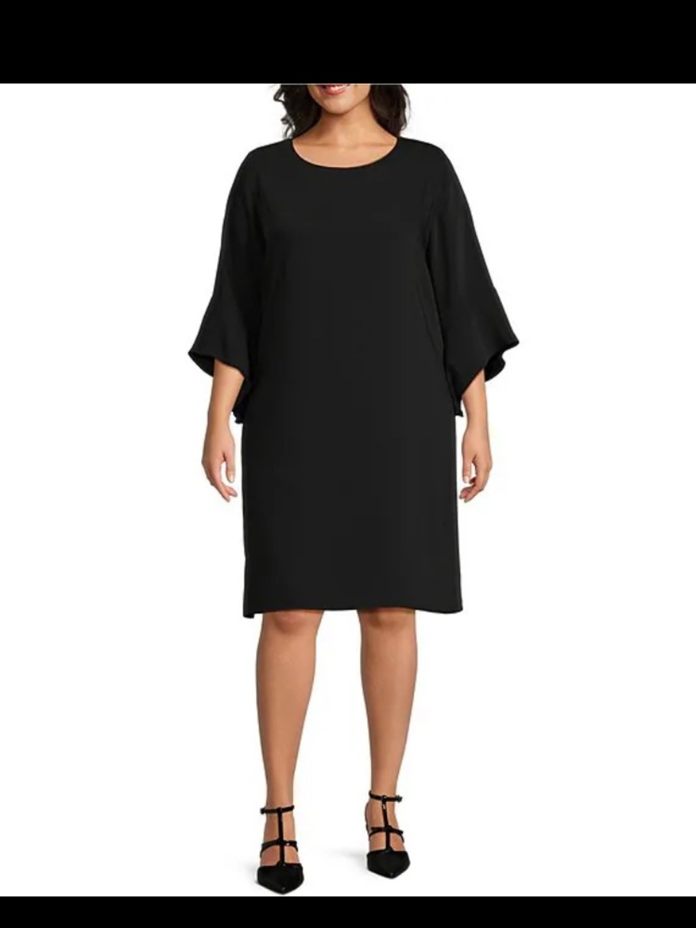 Caroline Rose Julia Plus-Size Black Midi Dress with Flutter Sleeves